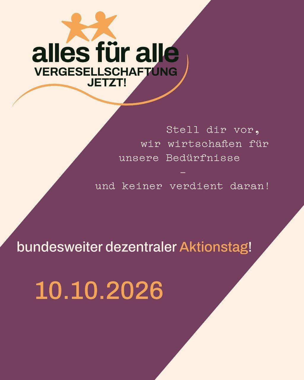 Alles für alle: bundesweiter dezentraler Vergesellschaftungstag am 10. Oktober 2026.